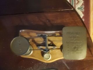 Antique English Postal Scale On Oak Base With Weights