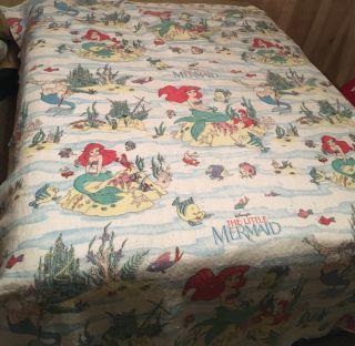Vtg The Little Mermaid Disney Flounder Poly Acrylic Blanket Ariel Usa 72x86 "