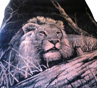 Vtg San Marcos Lion Blanket Reversible Black Pink 92 X 75 King Size Huge No Tag