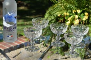 Vintage CRYSTAL Etched Cocktail Glasses Set of 5 Tiffin,  Crystal Champagne Glass 2