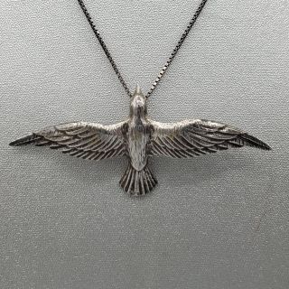 Vintage Large Solid Sterling Silver Flying Bird Pendant Necklace 18 " 12.  5g
