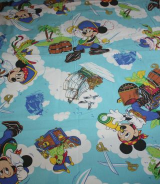 Vintage Disney Cti Mickey Pirate Flat Bed Sheet Twin Bed Made In France