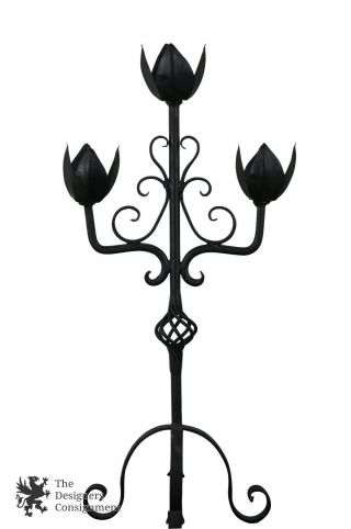 Vintage Wrought Iron Candelabra Alter Candle Holder Gothic Medieval 3 Arm 29 