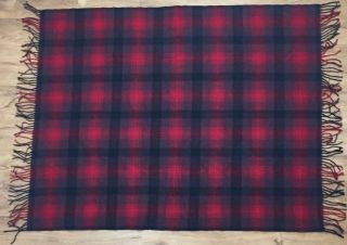 Vintage 50s Pendleton Wool Throw Stadium Blanket Red Gray Black 68”x52” Usa Made