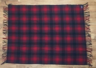 Vintage 50s Pendleton Wool Throw Stadium Blanket Red Gray Black 68”x52” USA Made 2