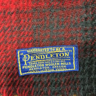 Vintage 50s Pendleton Wool Throw Stadium Blanket Red Gray Black 68”x52” USA Made 3