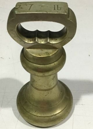 Antique 7 Lb Pound Brass Bell Scale Weight Stamped 7 Lb - 7 " Tall X 3 3/4 " Wide