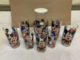 Vintage Walt Disney Company Mickey Minnie Donald Duck Drinking Glass Set Of 8