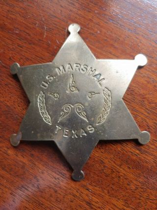 Us Marshal Texas Scrollwork Badge Star Pin Old West 3 " Brass Badge