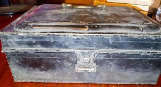 Vintage Antique Black Tin Lock Box,  Cash & Deed Box,  Strong Box 2