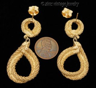 Vintage Christian Dior signed Gold rope Haute Couture HOOP dangle EARRINGS post 2