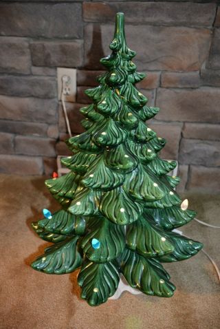 Vintage Ceramic Christmas Tree 23 " Tall Light Up With Ceramic Base,  Switch - Look