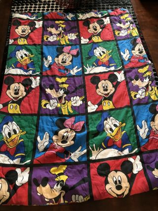 Vintage Disney Mickey Mouse Twin/ful Comforter Donald Duck Goofy Minnie Rainbow