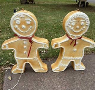 Pair Vtg 24 " Union Gingerbread Man/women Girl/boy Christmas Blow Mold 2 Sided 89