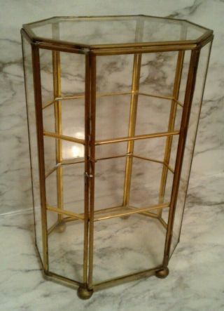Vntg Brass Glass Curio Shelf Table Top Display Case 4 X 9 "