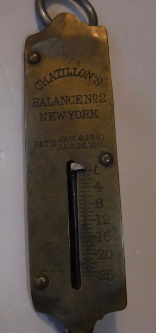 Vintage Chatillon ' s Balance 2 Brass Antique Hanging Scale 25 Lb York 2