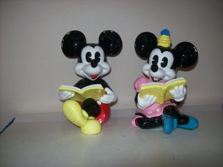 Vintage Disney Japan Mickey & Minnie Mouse Figurines Bookends 7 " 1980 