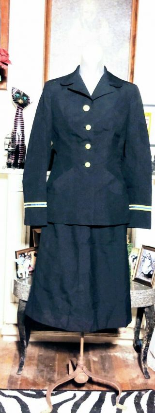 Vintage World War Ii Army Blue Nurse Skirt Jacket Suit Uniform S