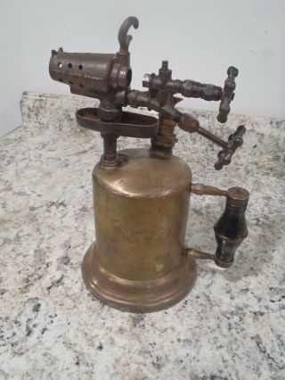Antique Clayton & Lambert Brass Blow Torch Rare Double Valve W/ Pump Circa 1915