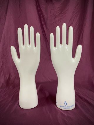 Vintage Pair General Porcelain Trenton Nj White Glove Hand Mold Jewelry Display