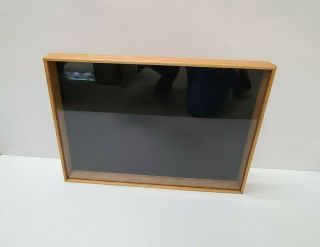 Vintage Wood Shadow Box Hanging 20 " Curio Wall Display Case Sliding Glass Usa