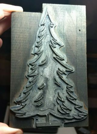 Vintage Letterpress Printing Block Christmas Tree
