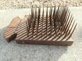 Antique Flax Hackle Farm Tool Primitive Wheat Comb Vintg Square Nail Wool Comb