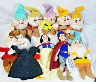 Disney Store Snow White And Seven Dwarfs Mini Bean Bag Plush 8 " Set Of 10