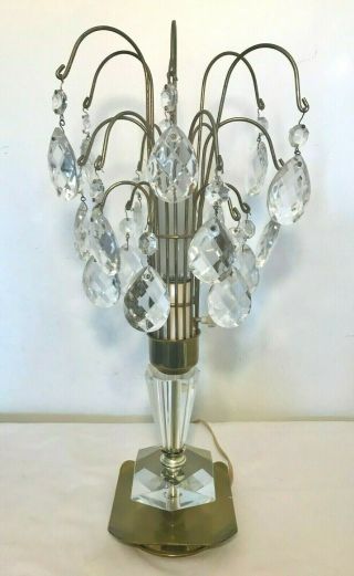 Vintage Hollywood Regency Waterfall Table Lamp Leaded Hand - Cut Crystals Hanging