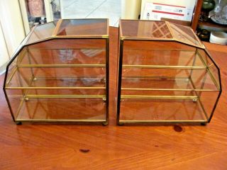 Vintage Brass & Glass Mirror Backing Lt & Rt Display Curio Cases Wall Or Stand