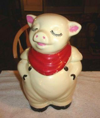 Old Vintage Shawnee Smiley Pig Red Collar Cookie Jar 12 " Tall 1940/50 