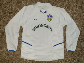Vintage Leeds United 2002 - 2004 Home Shirt Jersey Nike Long Sleeve (m) Strongbow