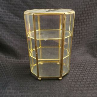 Vtg Brass Curio Glass Shelves Mirror Table Top Cabinet Display Case 8 "