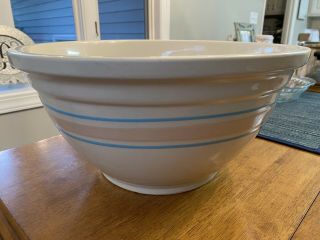 Vintage Large Mccoy Usa Oven Ware 14 Mixing Bowl Pink Blue Stripes Yellow Ware