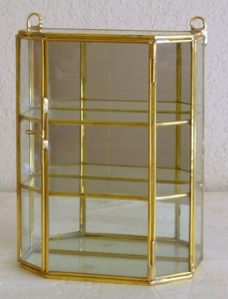 8 " Tall Glass And Brass Small Curio Display Cabinet