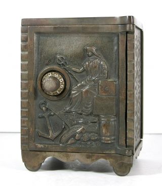 1890s Large Cast Iron Floor Safe Figural Still Bank / Bank Of Commerce By Kenton