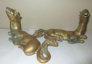 Vtg Arthur Court Designs 2 Dragon Gargoyle Sea Monster Brass Figurines 9.  5 " 8.  5