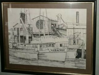 Scott Kennedy Signed Pen And Ink Drawing Vintage 1970 Cannery Row Newport Beach
