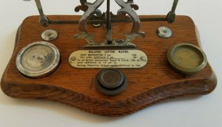 Antique English Postal Scale on Oak Base with Weights 3