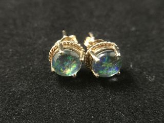 Vintage 9k 9ct Carat Gold Opal Triplet Stud Pierced Earrings