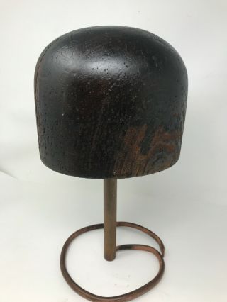 Antique Wooden Hat Form Mold Marked 24 with copper stand 15 