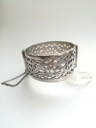A Heavy Russian Hallmark Victorian Solid Silver Cuff Bracelet Vintage Jewellery