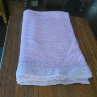 Vintage Baby Morgan Pink Acrylic Thermal Waffle Weave Baby Blanket Trim Crib Vtg