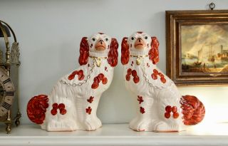 A Large Vintage Staffordshire Dogs,  Russet & White,  Arthur Wood