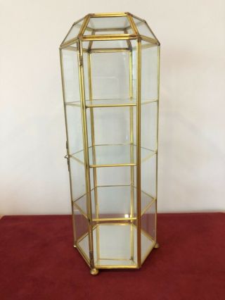 Brass Curio Glass Shelves 6 - Sided Mirrored Bottom Table Top Cabinet Display Case