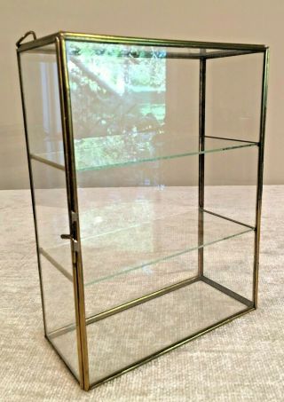 Glass And Brass 3 Shelves Curio Display Case / Wall Hanging Vintage 10x7x3