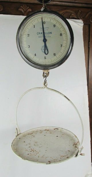 Antique General Store Hanging Scale W/pan Chatillon 10lbs Vintage