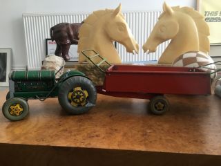 Mettoy Vintage Wind Up Tin Plate Tractor With Trailer Circa 1950’s Work