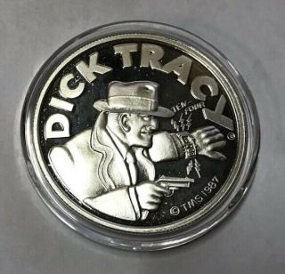 1987 Dick Tracy 1 Troy Oz.  999 Fine Silver Cartoon Celebrities Le Coin