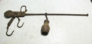 Antique Hanging Cast Iron 3 Hook Beam Scale - Cotton - Tobacco - 20 " Long